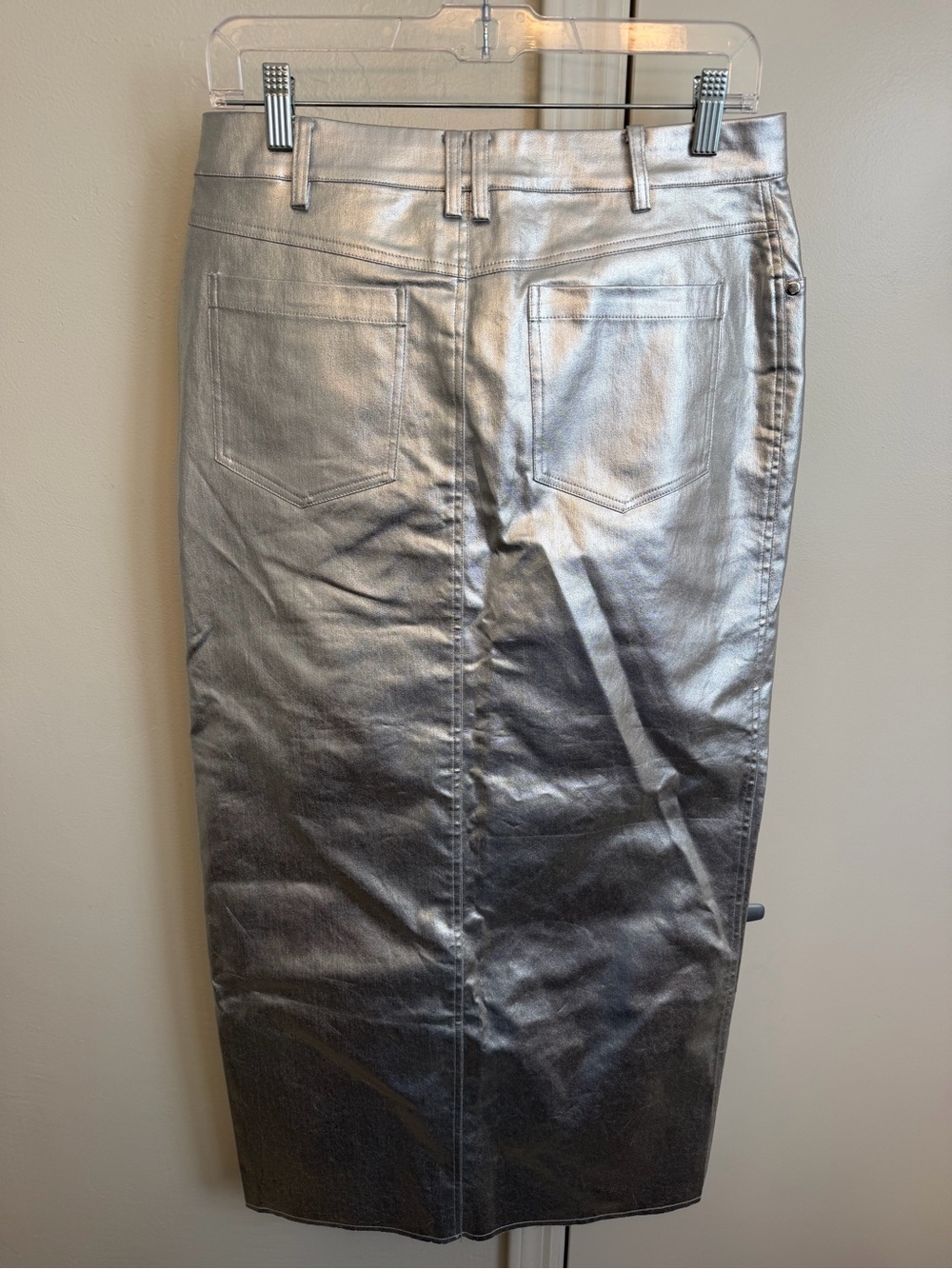 NWT Lovers + Friends Naomi Silver Maxi Skirt Metallic Slit Size Medium - Picture 8 of 8